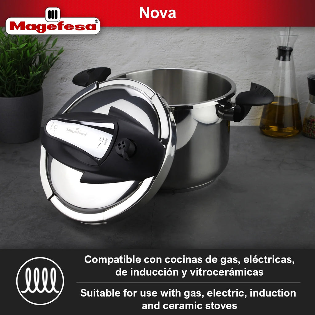 Magefesa Nova 4.2 Qt Stovetop Pressure Cooker �?fast Cooking, Easy Locking, 18/10 Stainless Steel, Induction Compatible, 5 Safety Features, 11.6 PSI