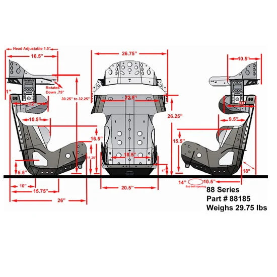 Kirkey 88 Series 18 Degree Racing Seat, 18.5 in