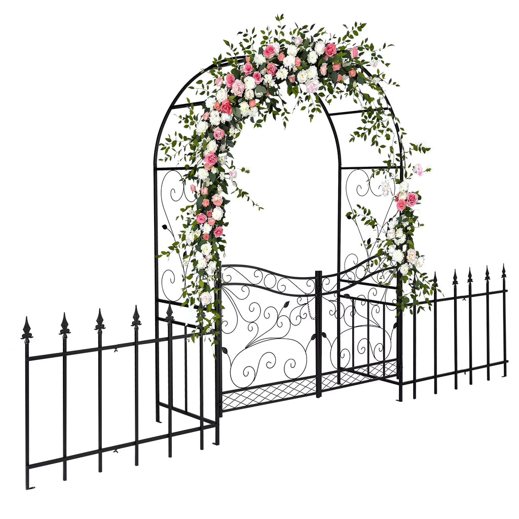 Ktaxon Garden Arch, Iron Arch for Climbing Plants, 7.2 FT Garden Arch with Seat Weather - Resistant, Black