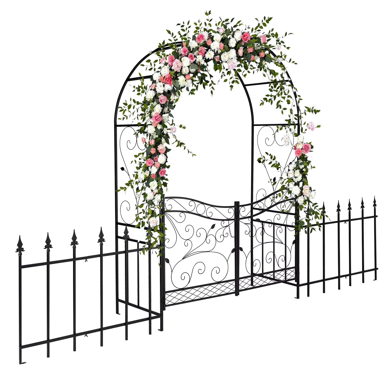 Ktaxon Garden Arch, Iron Arch for Climbing Plants, 7.2 FT Garden Arch with Seat Weather - Resistant, Black