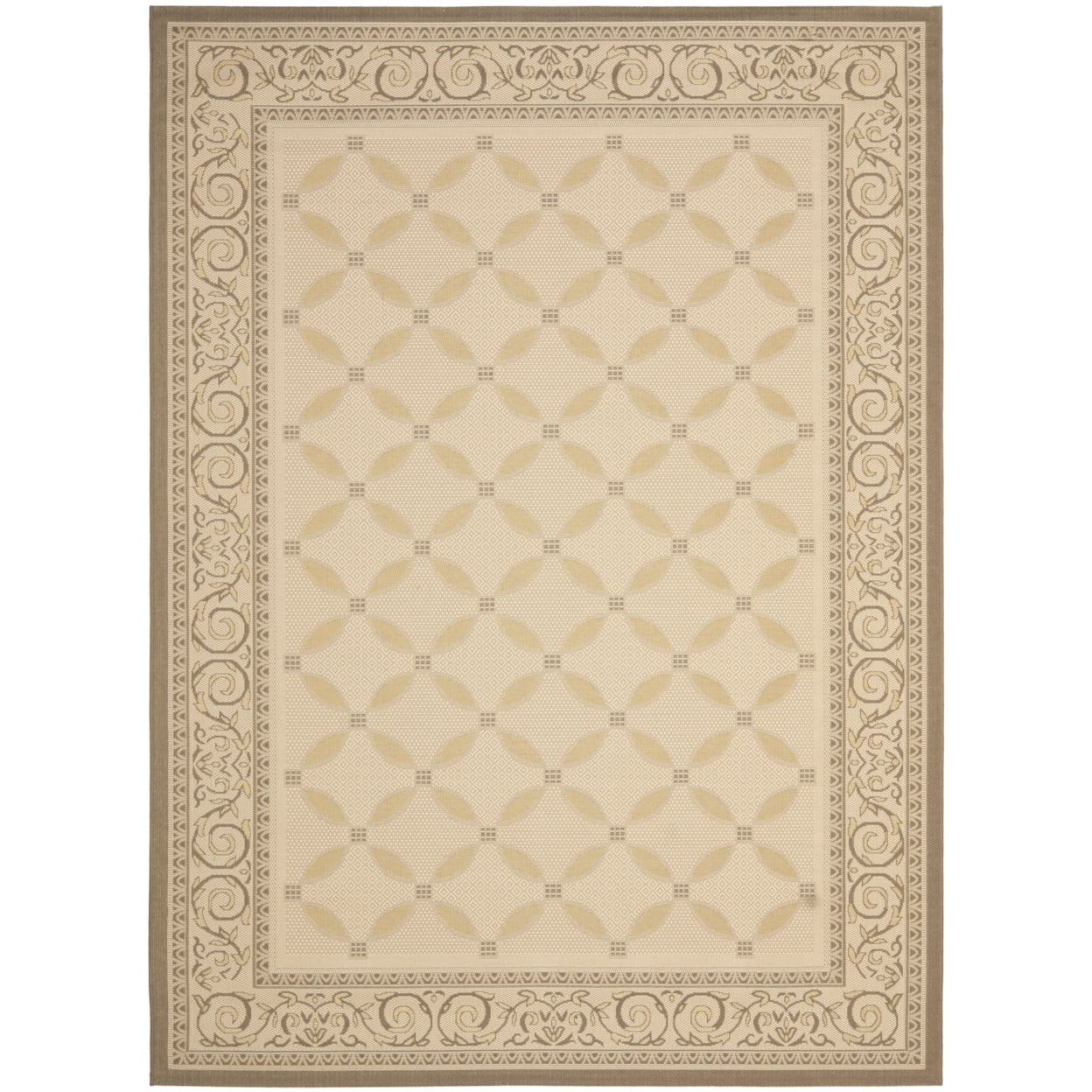 SAFAVIEH Courtyard Cohen Bordered Indoor/Outdoor Area Rug, Dark Beige/Beige, 9' x 12'