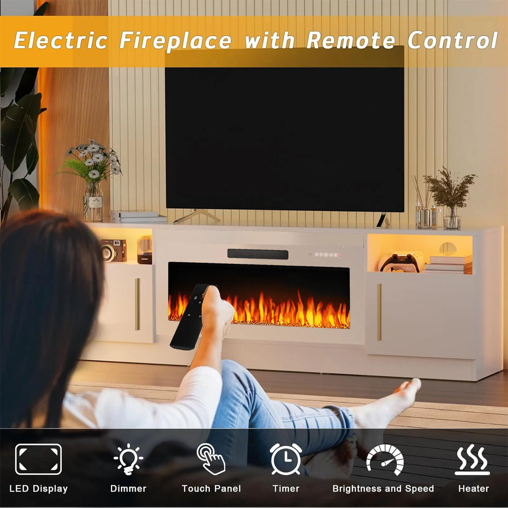 Waleaf Fireplace TV Stand with 36" Electric Fireplace up to 80" Tvs, Modern Wood Media TV Console with Highlight Cabinet, White