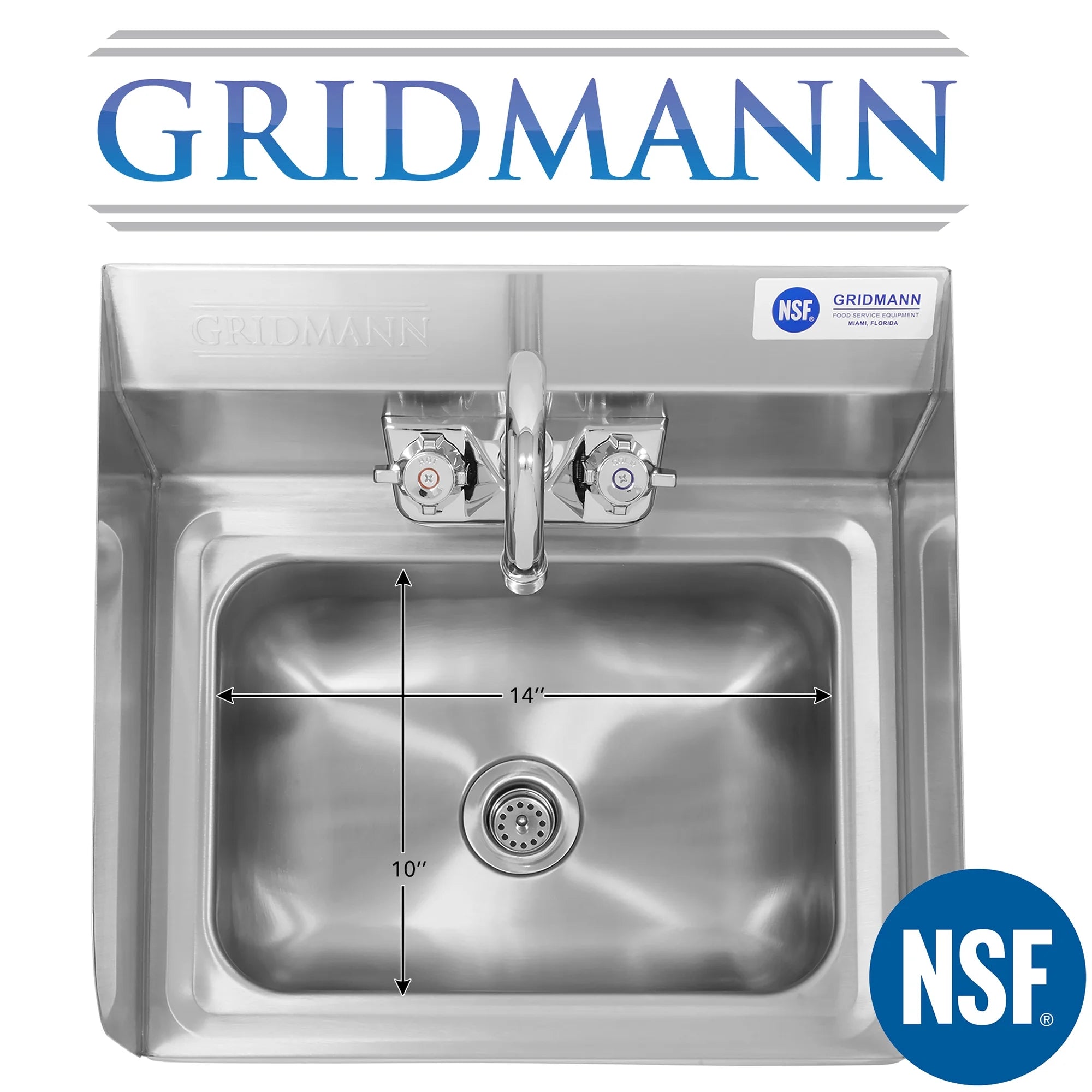 GRIDMANN Commercial NSF Stainless Steel Hand Washing Sink W/ Side Splashes & Faucet, Wall Mount