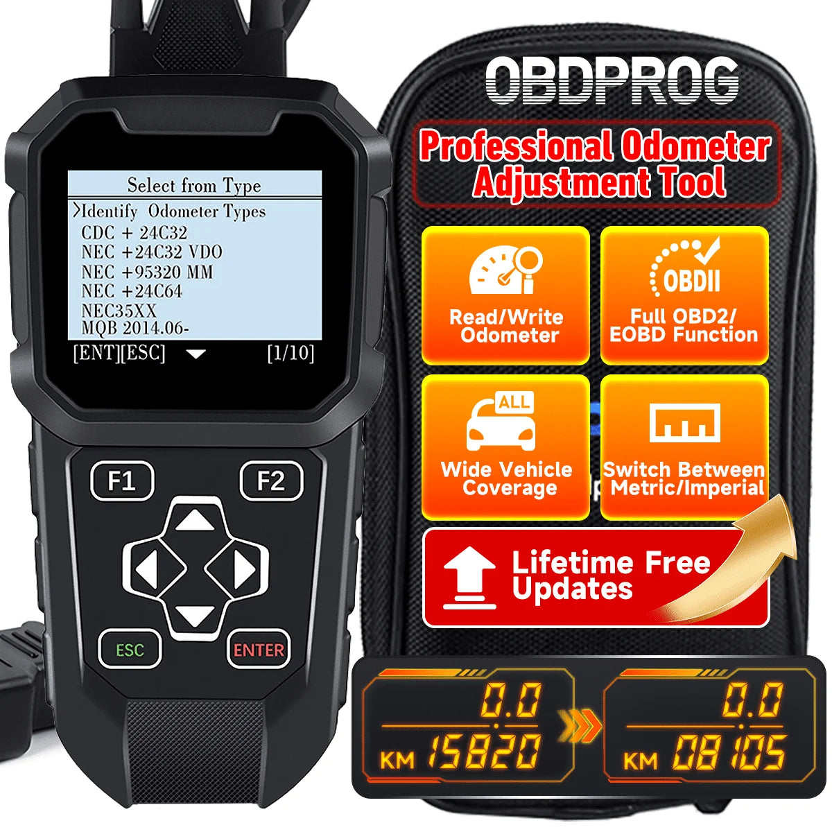 OBDPROG MT401 Automotive Odometer Adjustment Tool Cluster Correction Tool Car Diagnostic Tool OBD2 Scanner Mileage Calibration OBDII Code Reader