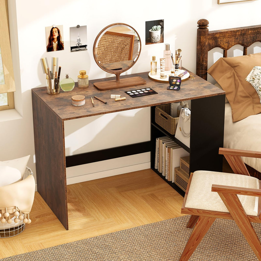 Tangkula 44 Inch Wooden Computer Desk with Bookshelf for Small Space