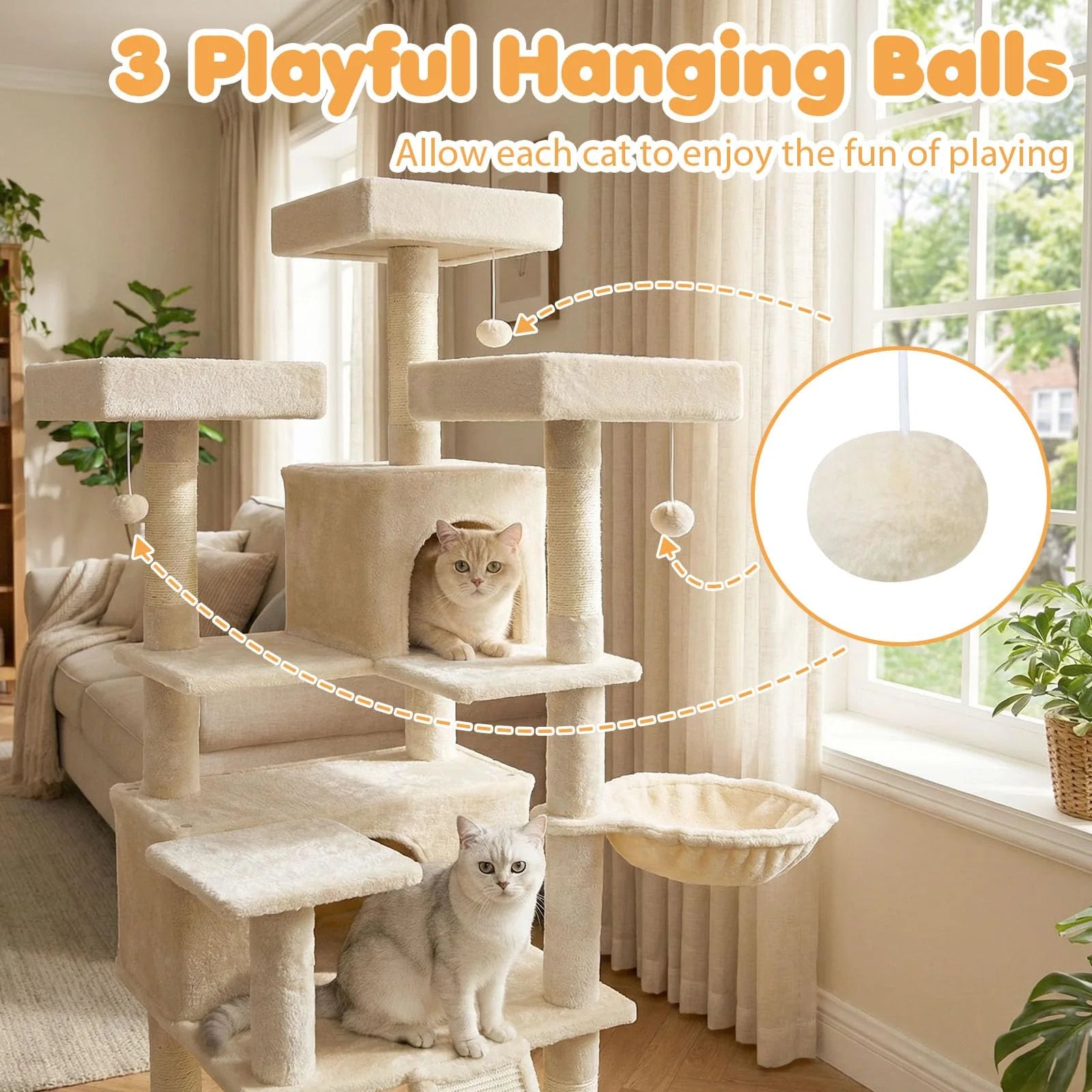 Tangkula 65 Inch Multi-Level Cat Tower with Sisal Scratching Posts & Board