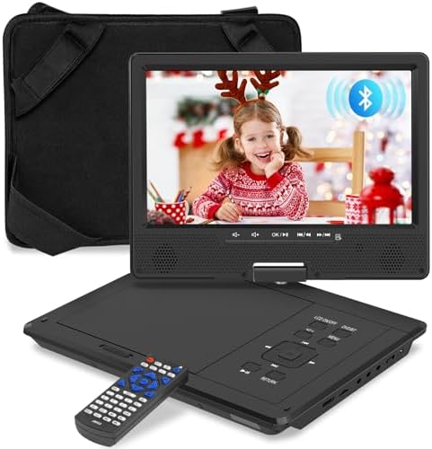 12.5" Portable DVD Player, Bluetooth Headrest Video Players with 10.1" Swivel Screen, 5 Hours Rechargeable Battery, DVD Player for car, Regions Free, Car DVD Player Supports SD/USB/Sync TV