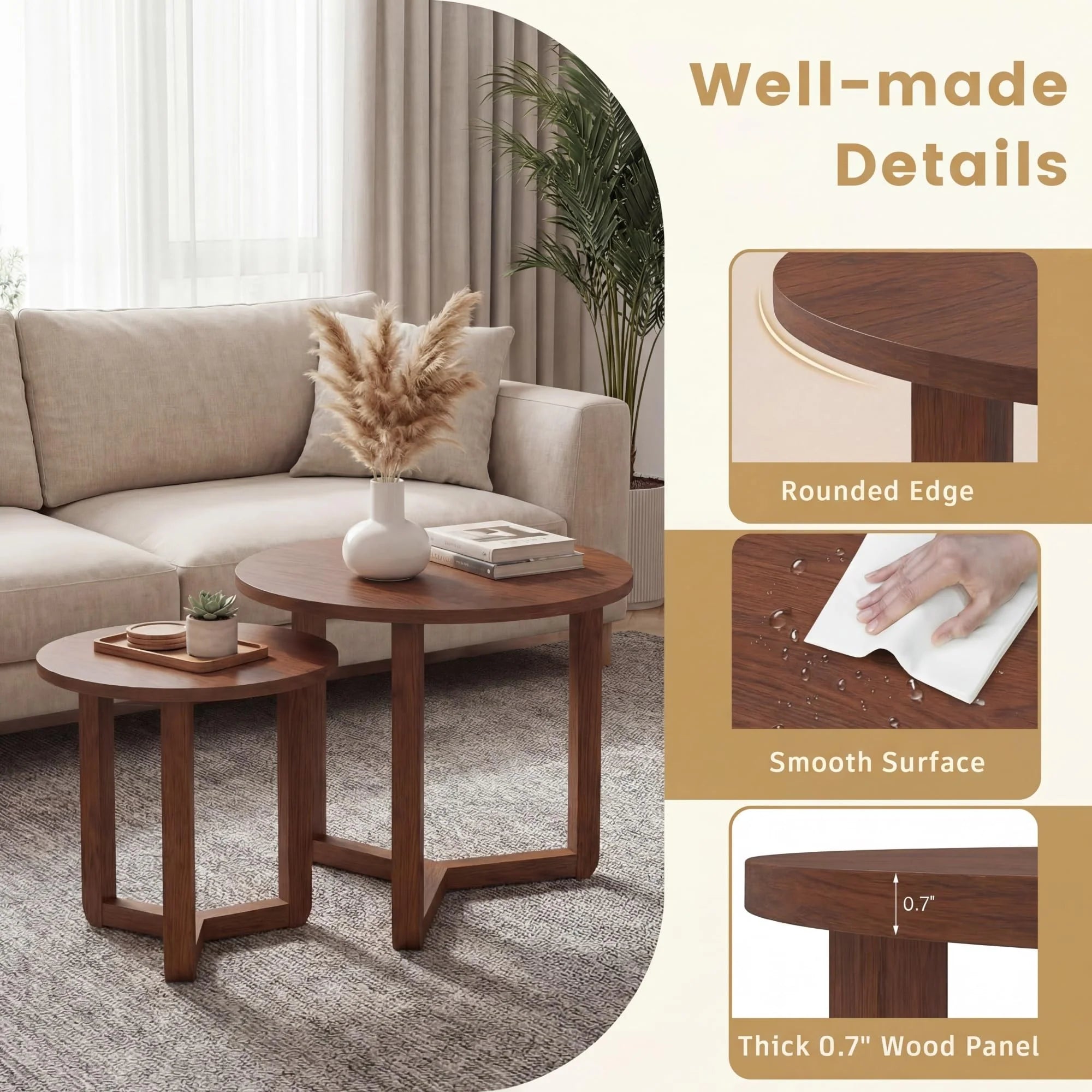 Tangkula Round Nesting Coffee Table Set of 2