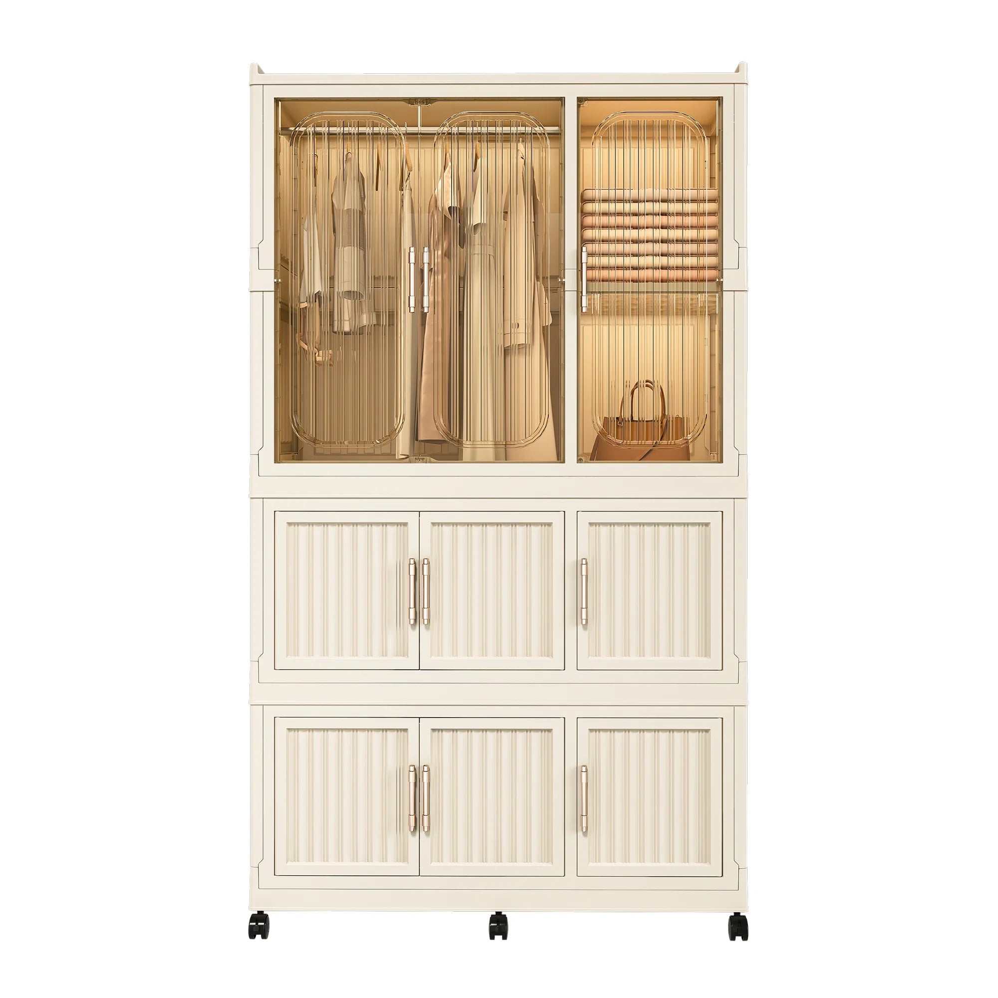 Montary Kids Portable Wardrobe W/ Magnetic Doors & Hanging Rod - 4 - Cube Plastic Storage Cabinet, Nursery/Bedroom