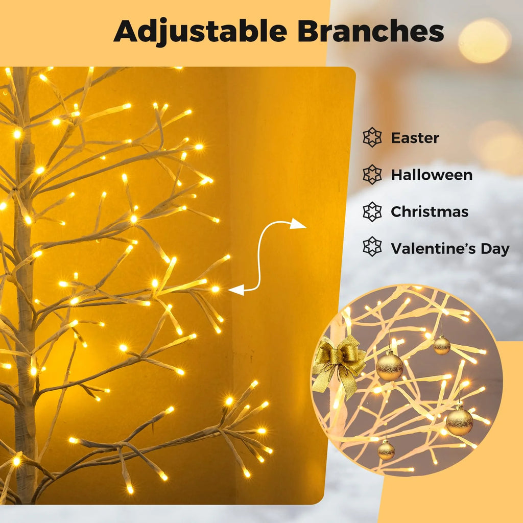 Tangkula Christmas Outdoor Lighted Birch Tree Pre-lit Decor with Warm White Light LED Lights