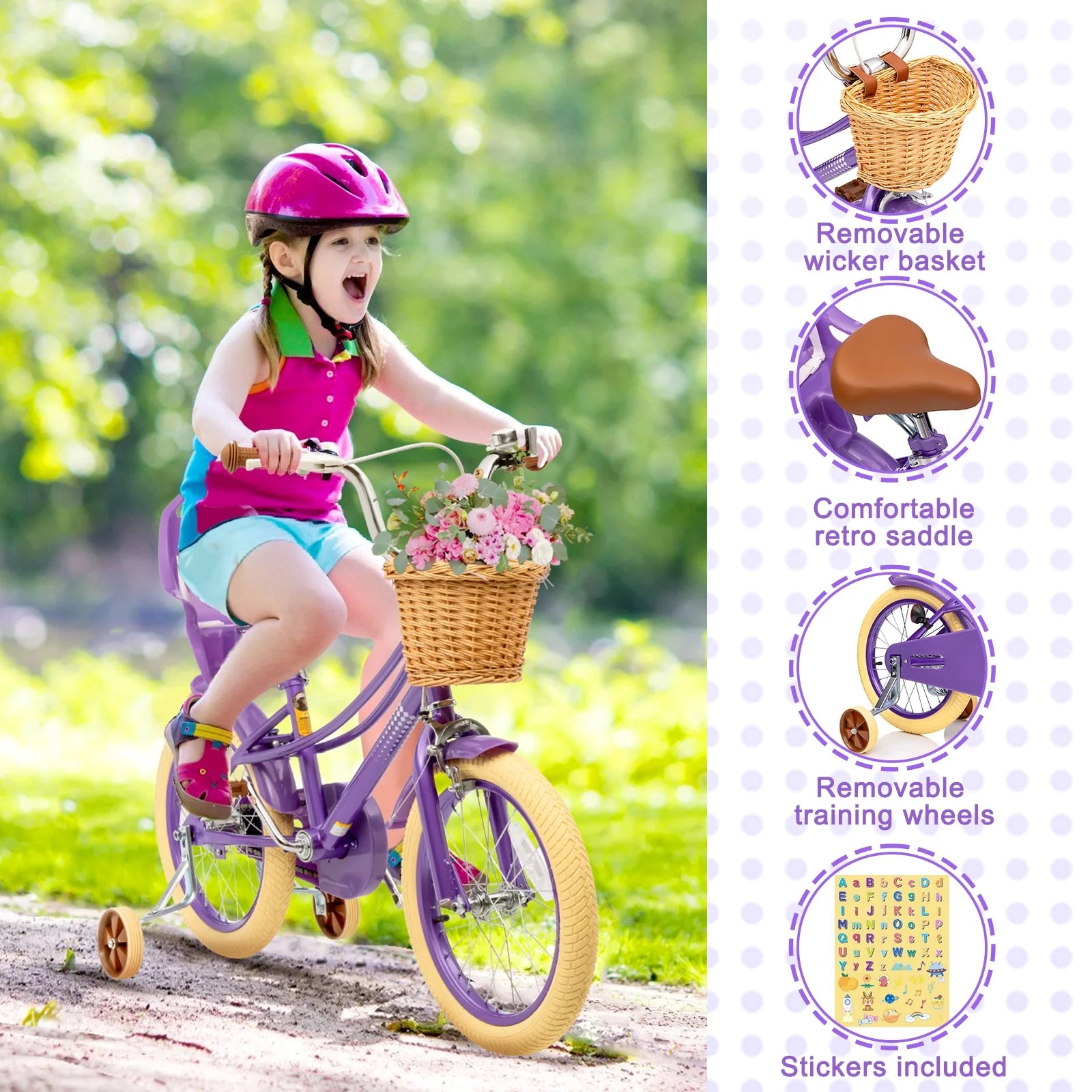 XJD Girls Bike for Toddlers and Kids Ages 2 - 12 Years Old, 12 14 16 in Kids Bike with Training Wheels & Basket, 20 in Girls Bicycle with Handbrake & Kickstand