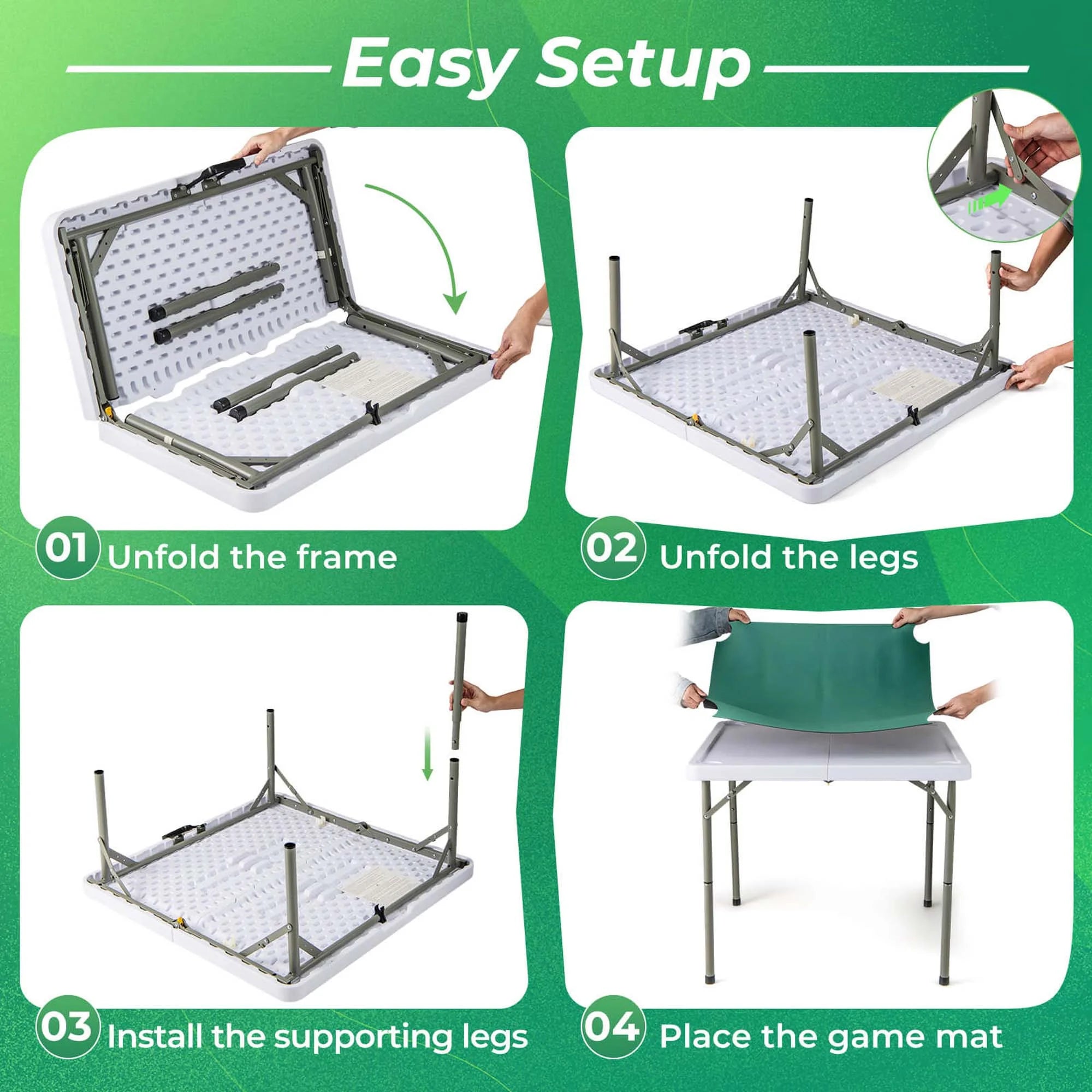 Costway 35" Folding Mahjong Table with Cup Holders & Smooth Felt Mat Carrying Handle Green