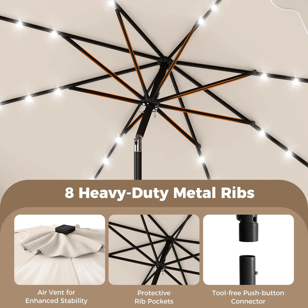 Tangkula 10 FT Outdoor Patio Umbrella with Solar LED Lights and Weighted Base-Beige