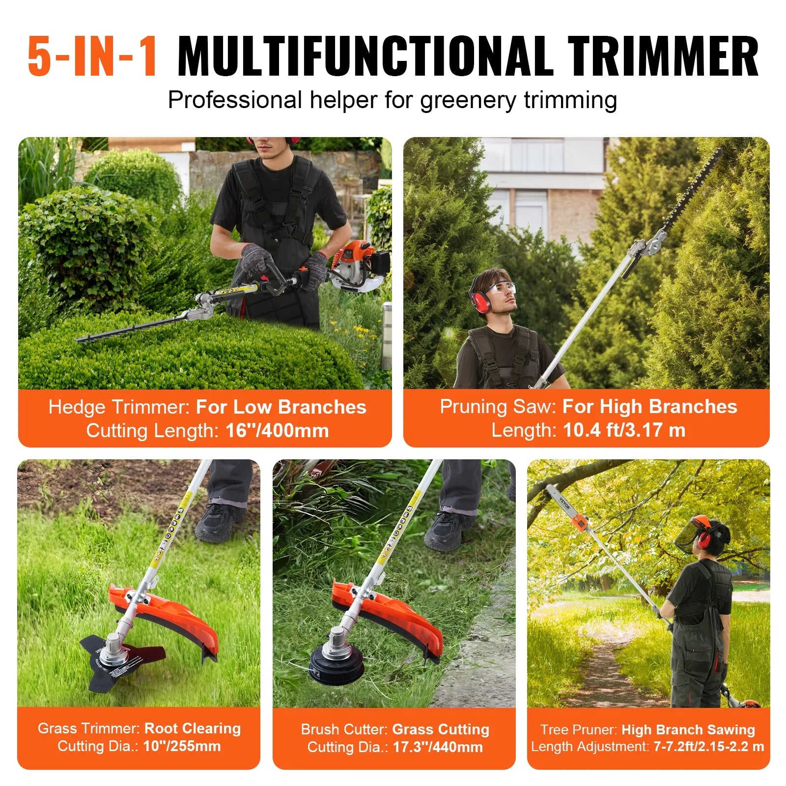 VEVOR 26CC 5 - in - 1 Multi - Functional Trimming Tools, Gas Hedge Trimmer, Weed Eater, String Trimmer, Edger, Pole Saw Chainsaw Pruner with Extension Pole