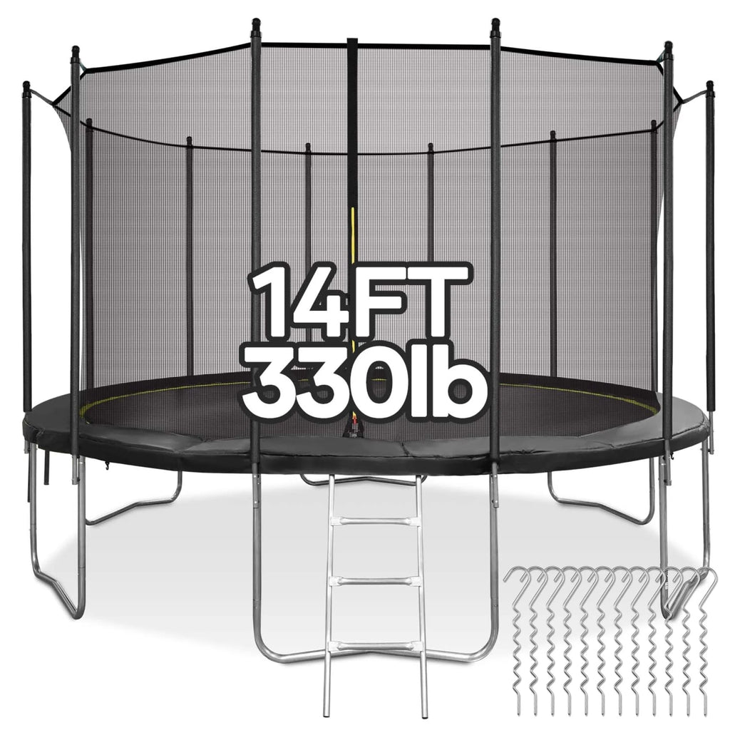 MARNUR 8FT Trampoline for Kids Trampoline with Enclosure Net, Ladder, Wind Stakes, Outdoor 330 lb Weight Capacity