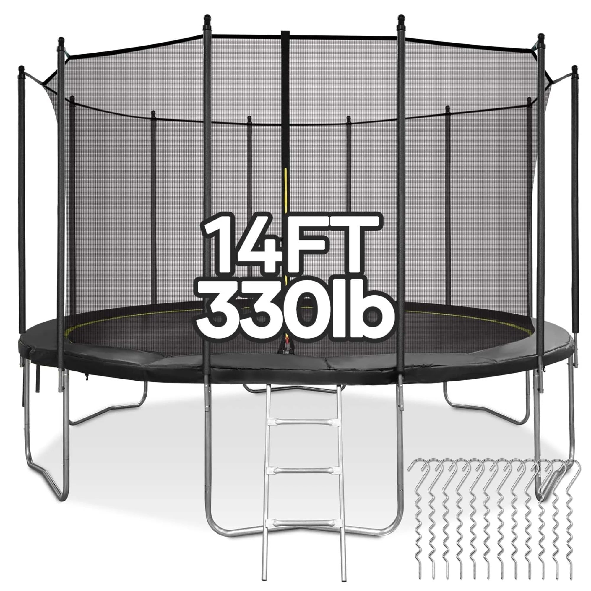 MARNUR 8FT Trampoline for Kids Trampoline with Enclosure Net, Ladder, Wind Stakes, Outdoor 330 lb Weight Capacity