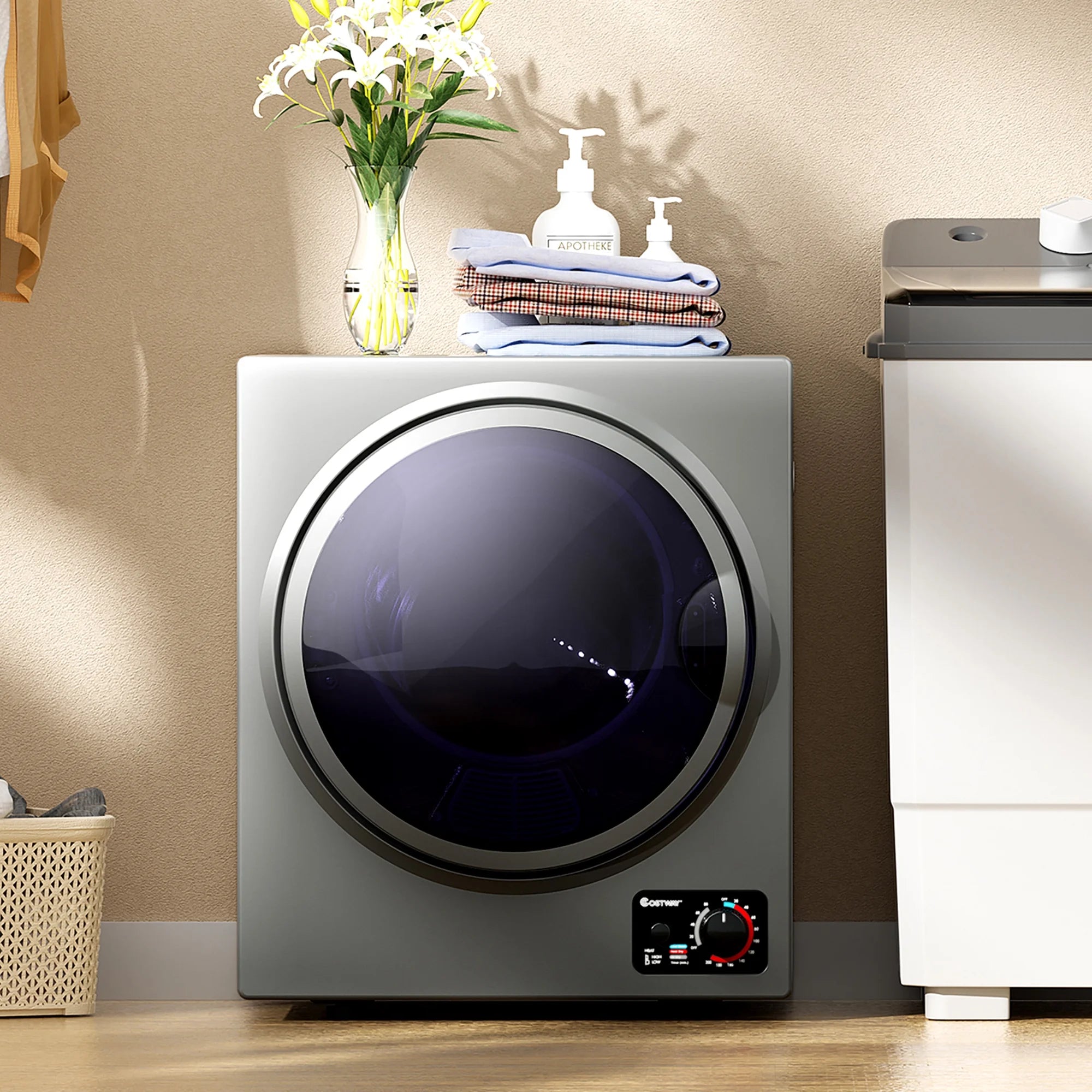 Costway Electric Tumble Compact Laundry Dryer Stainless Steel Wall Mounted 1.5 Cu .ft