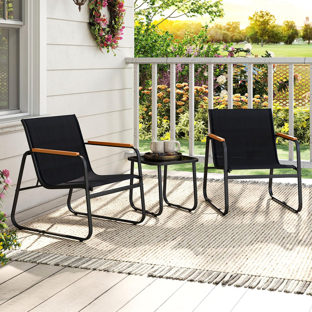 Tangkula 3 Pieces Patio Bistro Set Outdoor Fabric Conversation Set