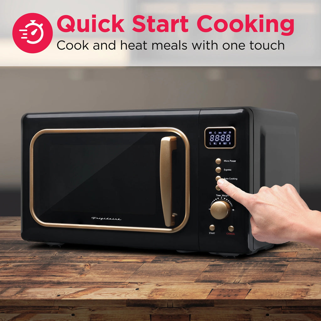 Frigidaire 0.7 Cu. Ft. Retro Countertop Microwave Oven, Black and Gold
