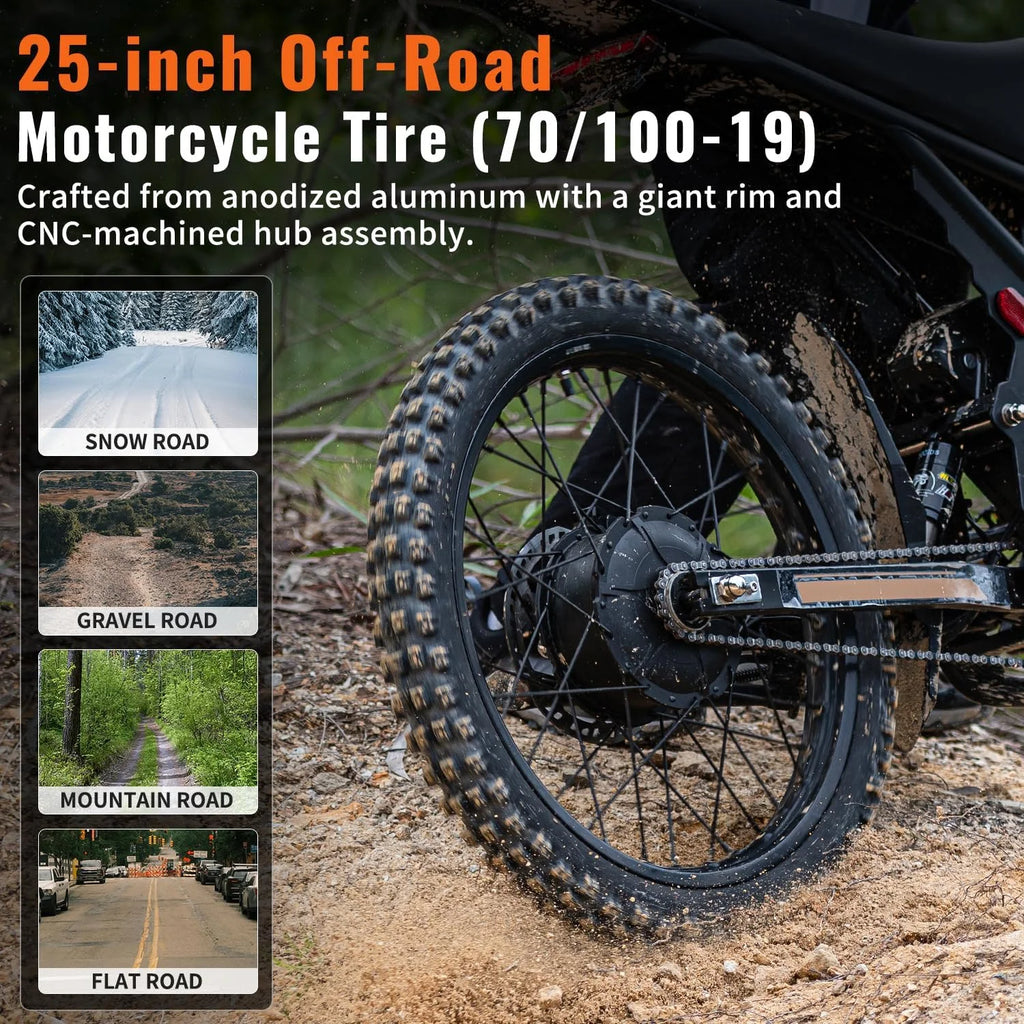 2000W Electric Dirt Bike for Adults Ridingtimes GT73 UL2849, Brushless Hub Motor, 18.2ah*2 Electric Bike with 25" Tires Digital Screen Carbon Steel, Black