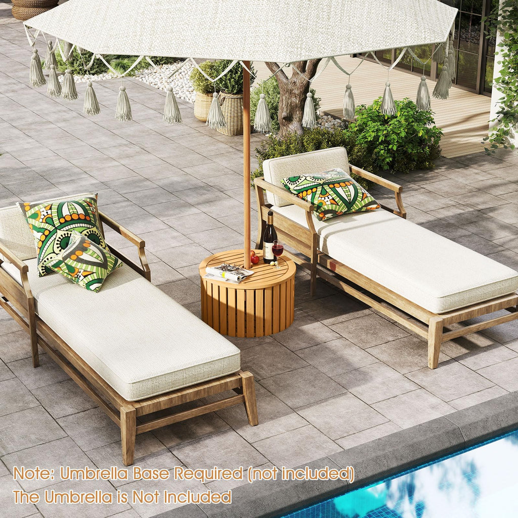 Tangkula 2-in-1 Outdoor Side Table with Storage Acacia Wood Slatted Coffee Table Square and Round Slatted End Storage Box