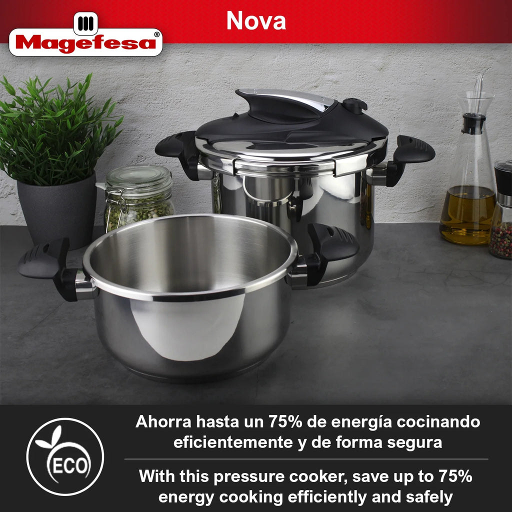 Magefesa Nova 4.2 Qt Stovetop Pressure Cooker �?fast Cooking, Easy Locking, 18/10 Stainless Steel, Induction Compatible, 5 Safety Features, 11.6 PSI