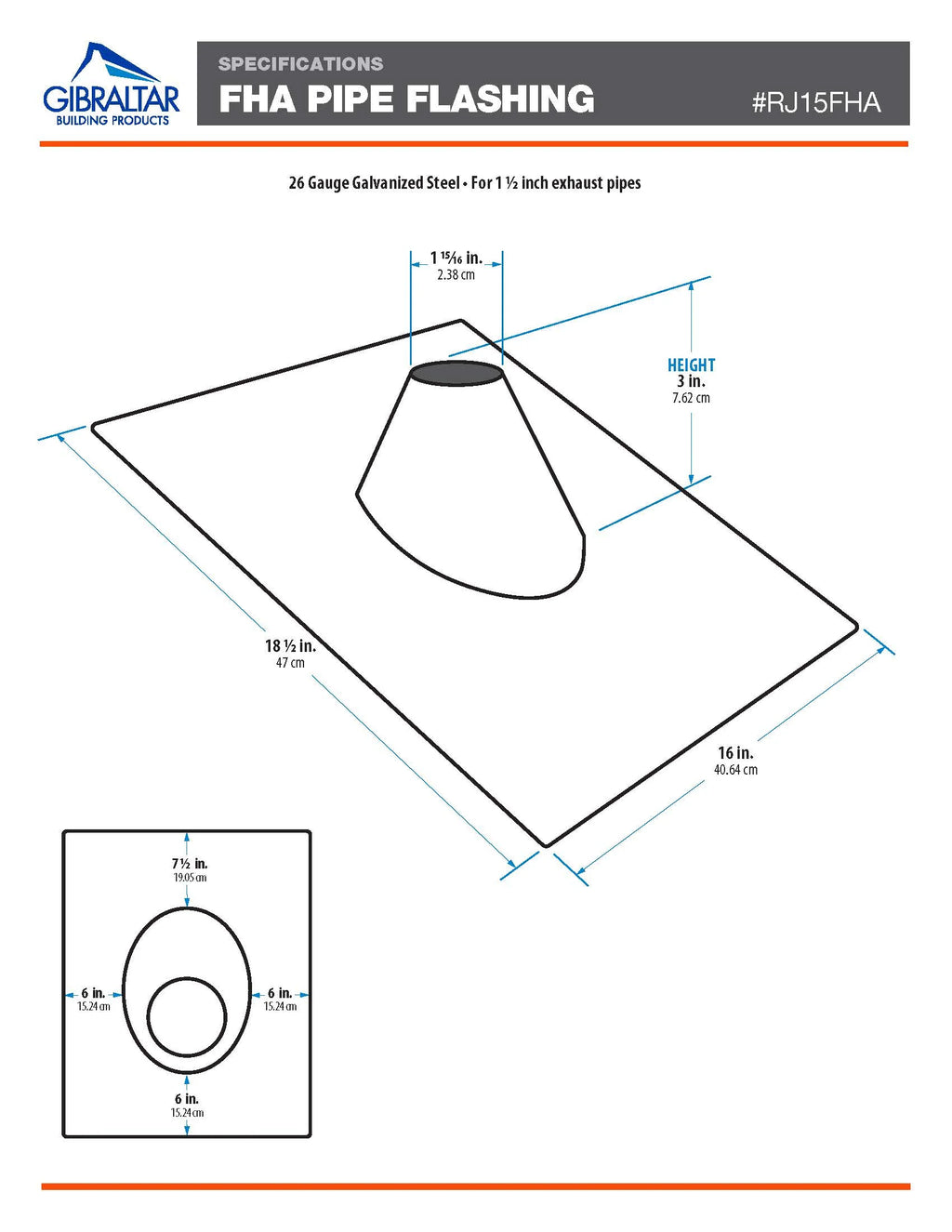 Galvanized Plumber’s Roof Pipe Flashing, 1-1/2 in (Mill Finish)