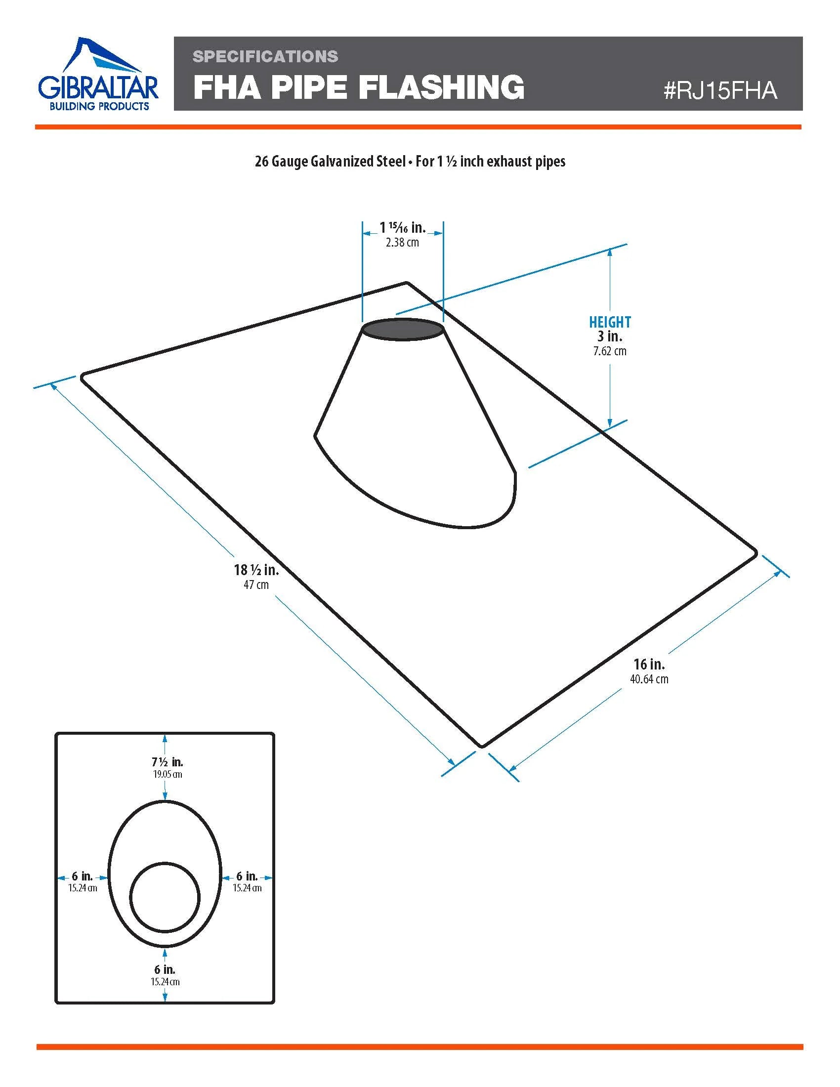 Galvanized Plumber’s Roof Pipe Flashing, 1-1/2 in (Mill Finish)
