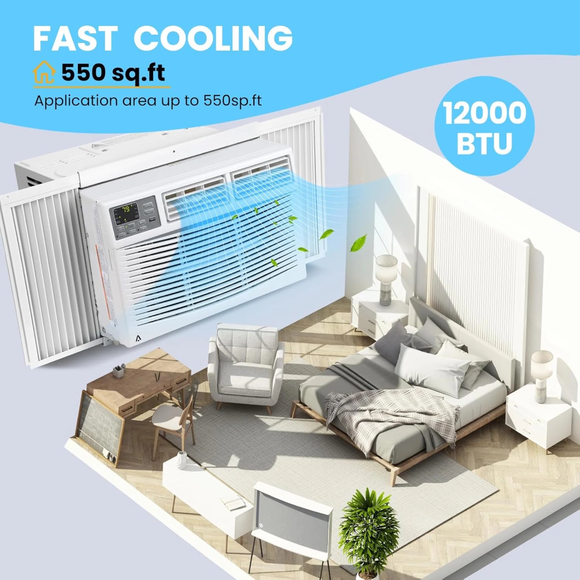 Garvee 5000 BTU Window Air Conditioner, Fast Cooling for Rooms up to 150 Sq. Ft, Window Ac Unit with 7 Level Temperature Setting, White