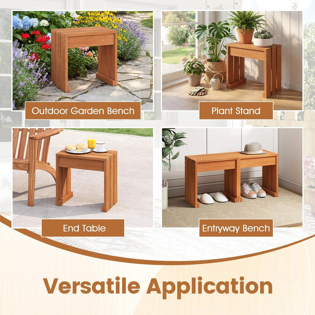 Tangkula Small Wood Outdoor Bench | Patio Backless Bench with Solid Wooden Frame