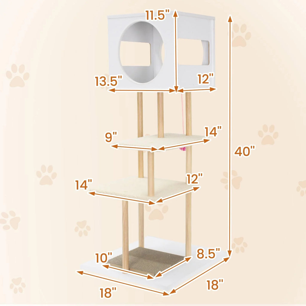 Tangkula 40 Inches Minimalist Wood Cat Tower with Rubber Wood Posts