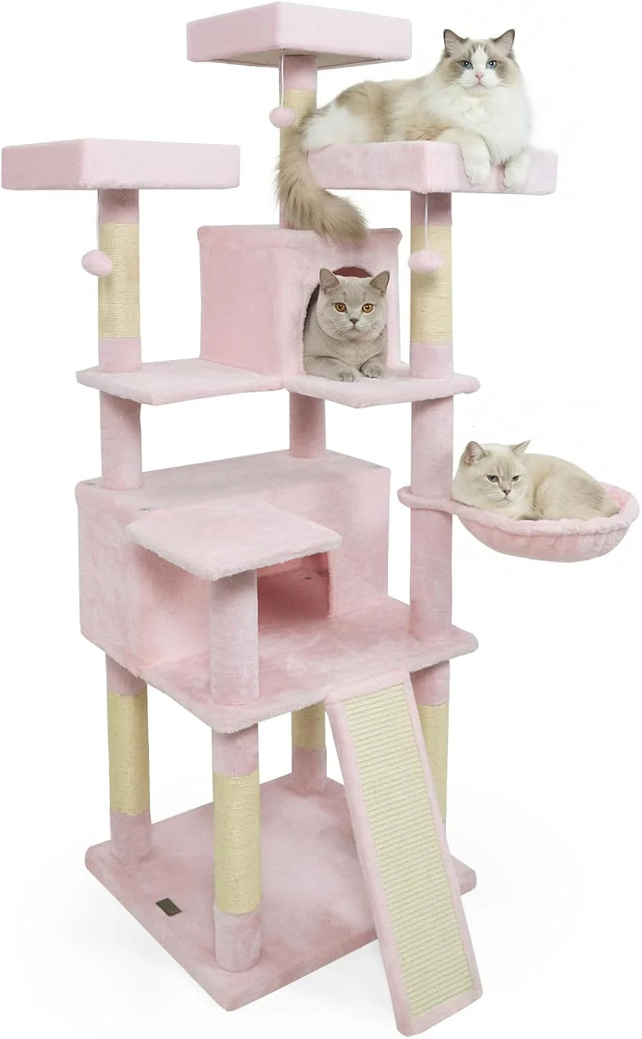 Tangkula 65 Inch Multi-Level Cat Tower with Sisal Scratching Posts & Board