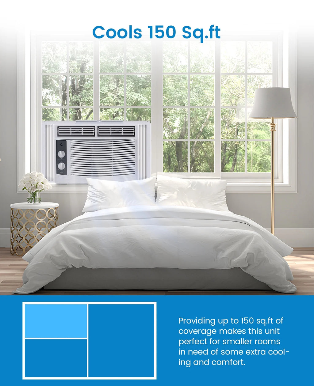 Garvee 5000 BTU Window Air Conditioner, Fast Cooling for Rooms up to 150 Sq. Ft, Window Ac Unit with 7 Level Temperature Setting, White