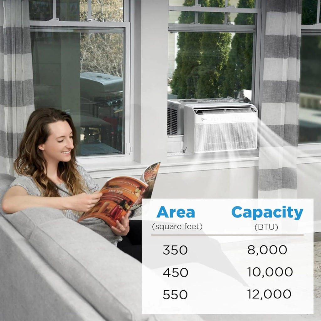 8,000 BTU U-Shaped Smart Inverter Air Conditioner C Cools up to 350 Sq. Ft., Ultra Quiet with Open Window Flexibility, Compatible with Alexa, 35% Energy Savings, Remote Control (Renewed)