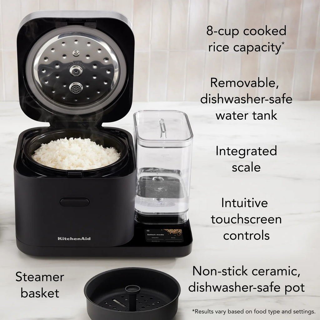 Kitchenaid Grain and Rice Cooker 8 Cup with Automatically Sensing Integrated Scale + Water Tank, KGC3155BM