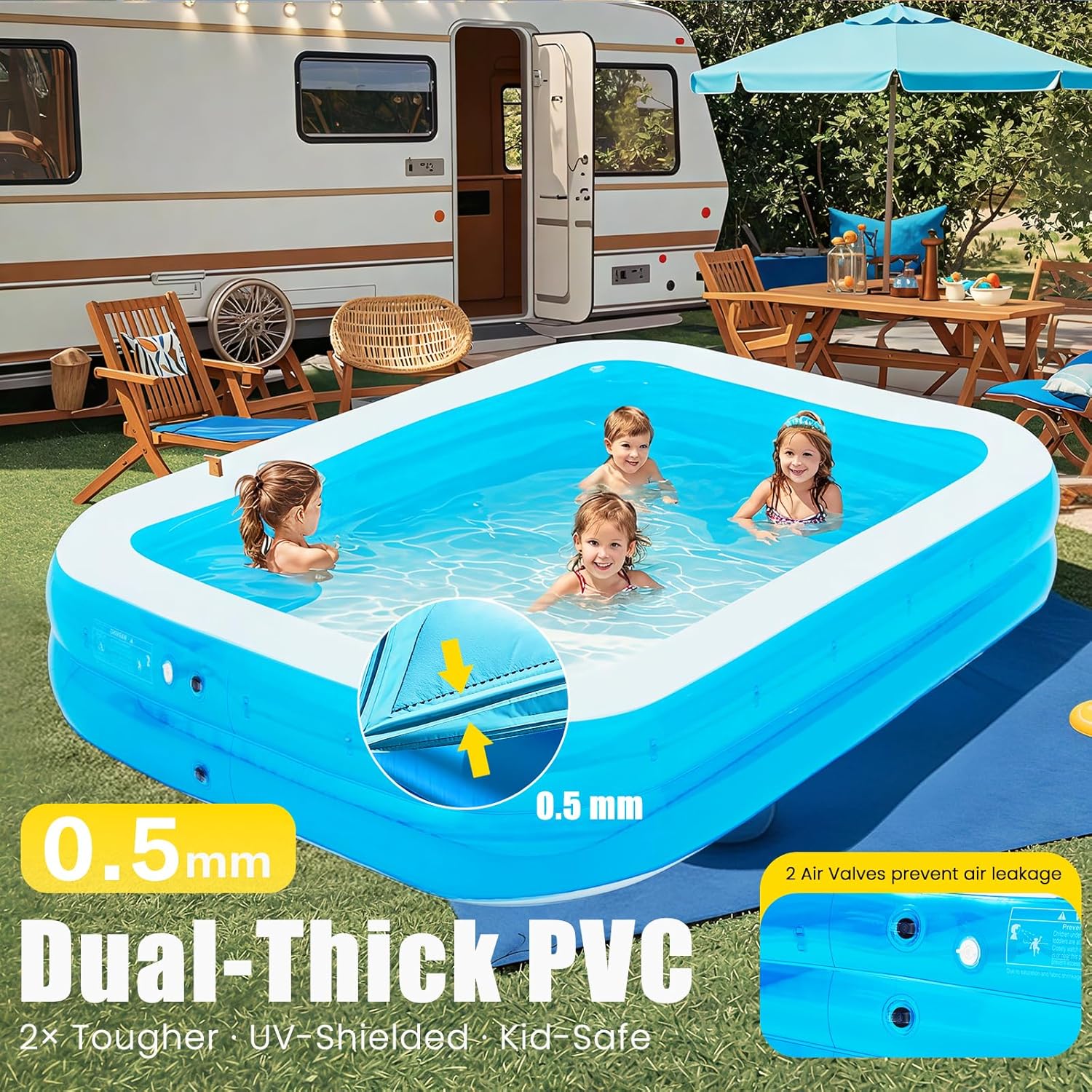 AECOJOY 119"x84"x17" Inflatable Pool with LED Lights, 3 Light Modes, 2-Ring Blow Up Pool for Adults & Kids(Includes Electric Air Pump)