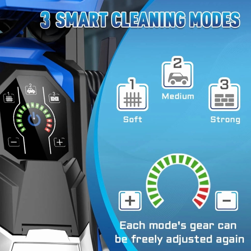 Electric Pressure Washer 5000PSI - Max 3.6GPM Power Washer Touch Screen Adjustable Pressure, 4 Nozzles and 500 ml Foam Cannon Power Washer Cleaning for Patio Blue