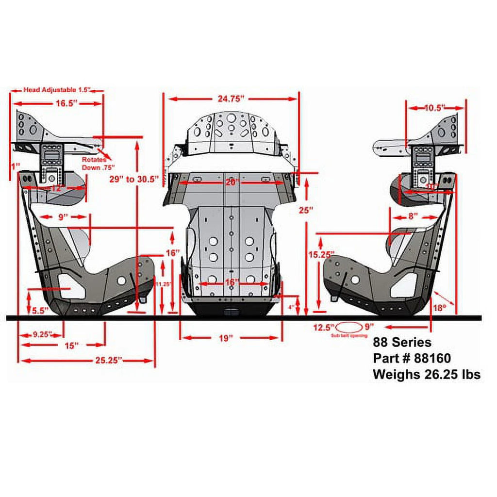 Kirkey 88 Series 18 Degree Racing Seat, 18.5 in