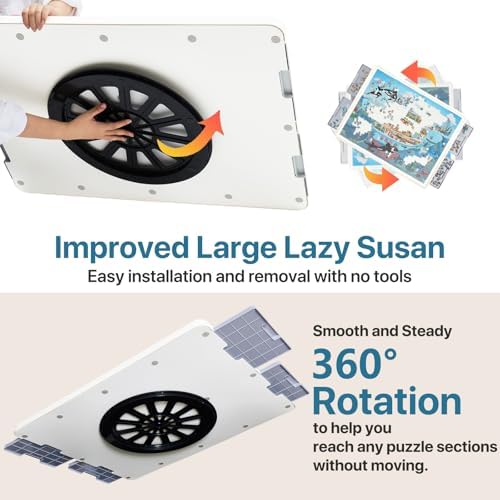 1500 Pieces Rotating Plastic Puzzle Board with Drawers and Cover, 35"x27" Portable Jigsaw Puzzle Table for Adults, Lazy Susan Spinning Puzzle Boards, Ideal Gift for Mum