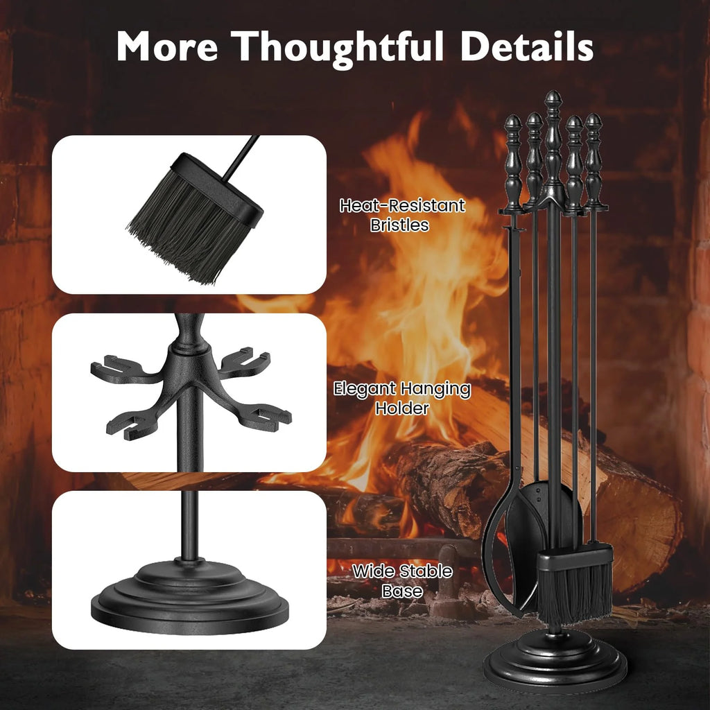 Tangkula 4 in 1 Indoor Outdoor Fire Place Set Tools with Poker