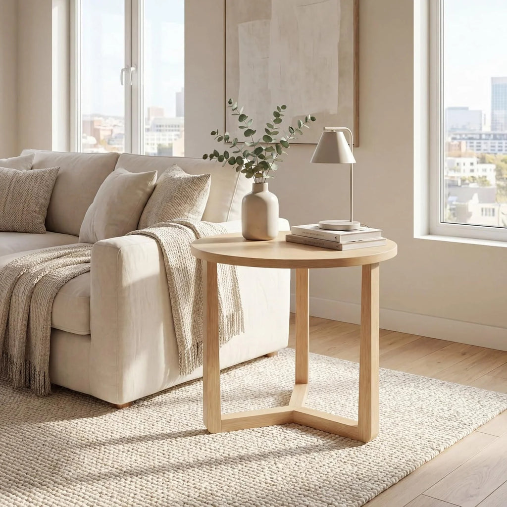 Tangkula Farmhouse Side Table | 22.5" Round End Table with Solid Rubber Wood Legs (1/2)