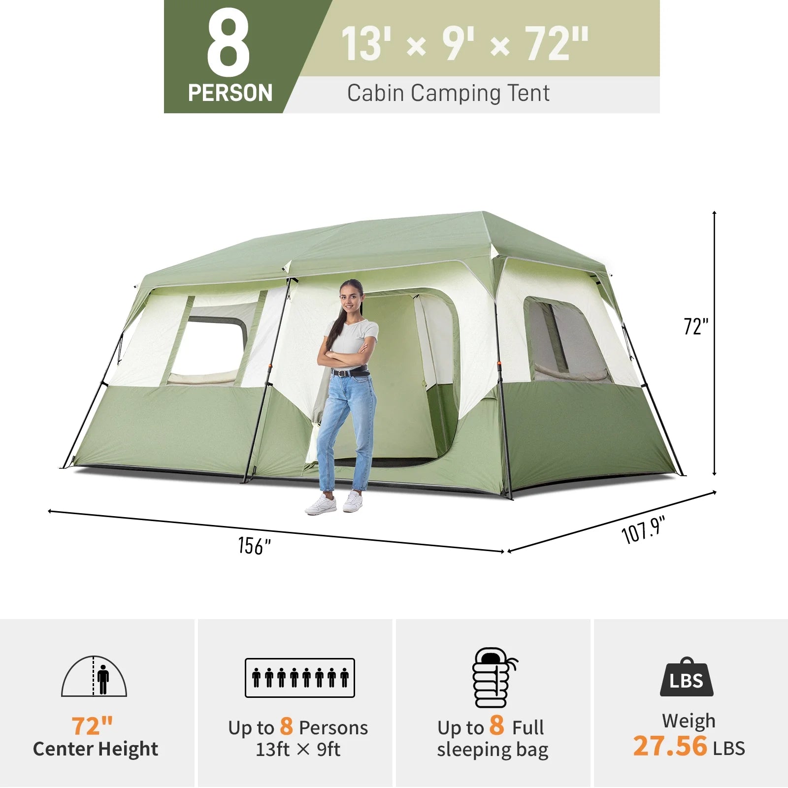 Zimtown 10 Person Tent Large Multi Room Tent for Family Camping Cabin Huge Tent with Carry Bag