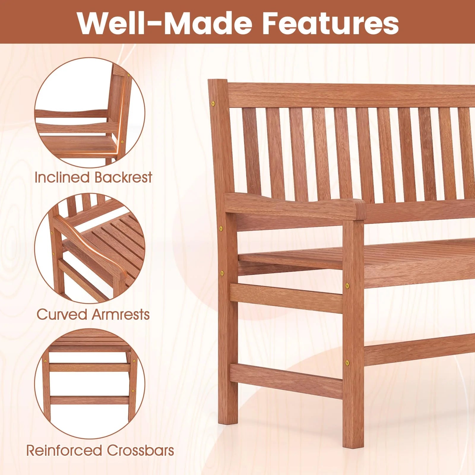 Tangkula 44 Inch Wood Outdoor Garden Bench