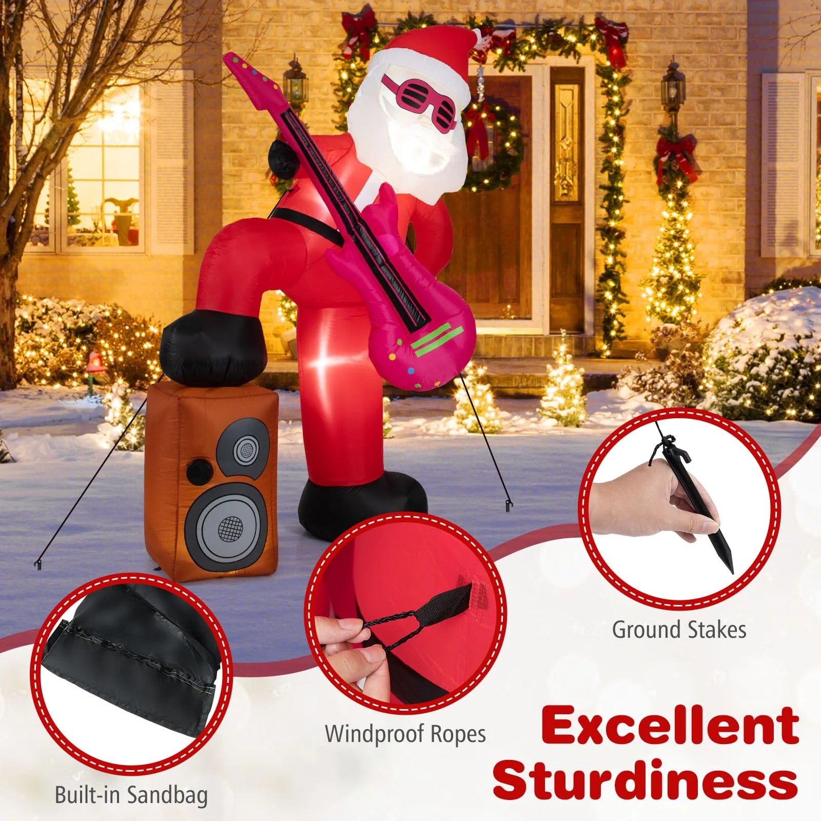 Tangkula 8.4 ft Inflatable Santa Claus Playing Guitar for Christmas