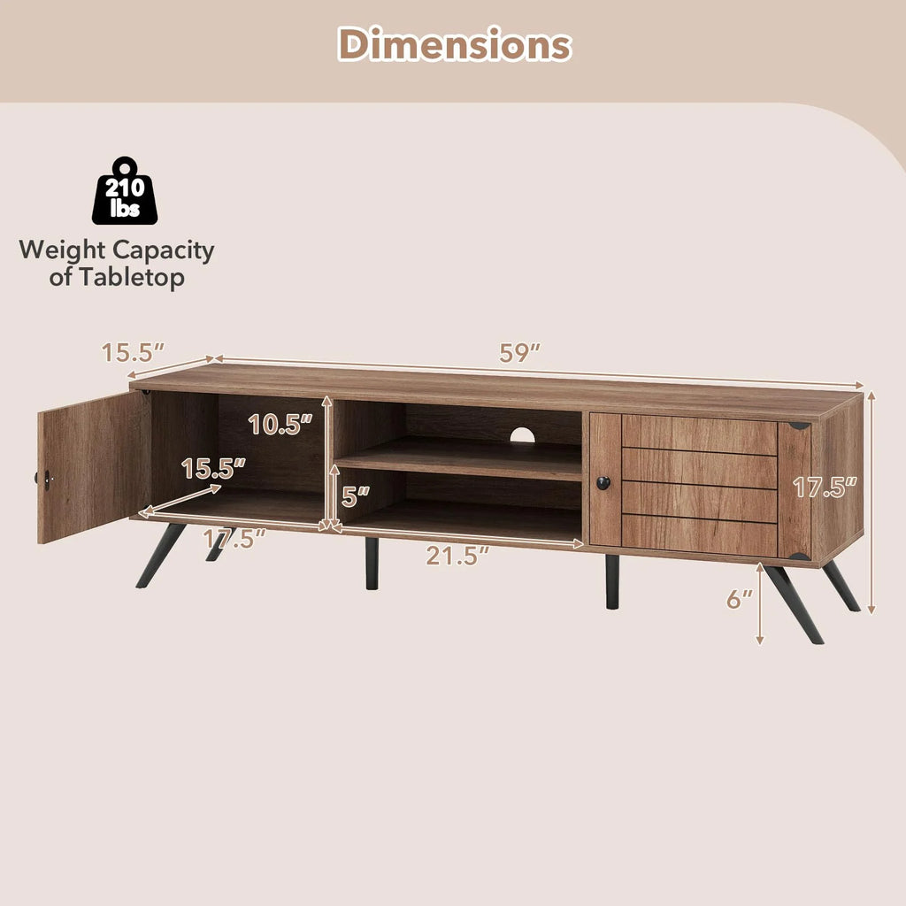 Tangkula 2-Door TV Stand for TVs up to 65 Inch with Open Shelves