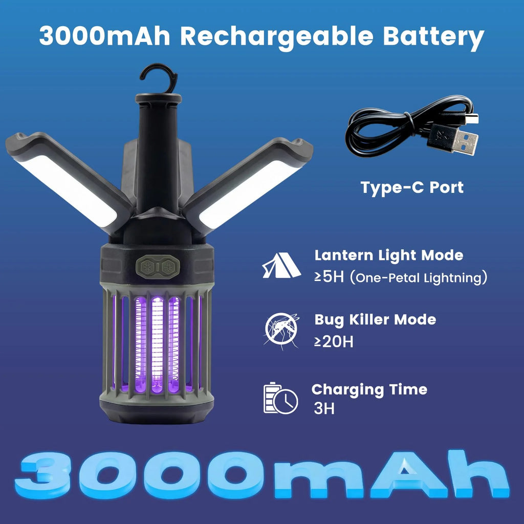 Tangkula 3-Petal Foldable Bug Zapper  Adjustable Lighting Modes Type-C Rechargeable