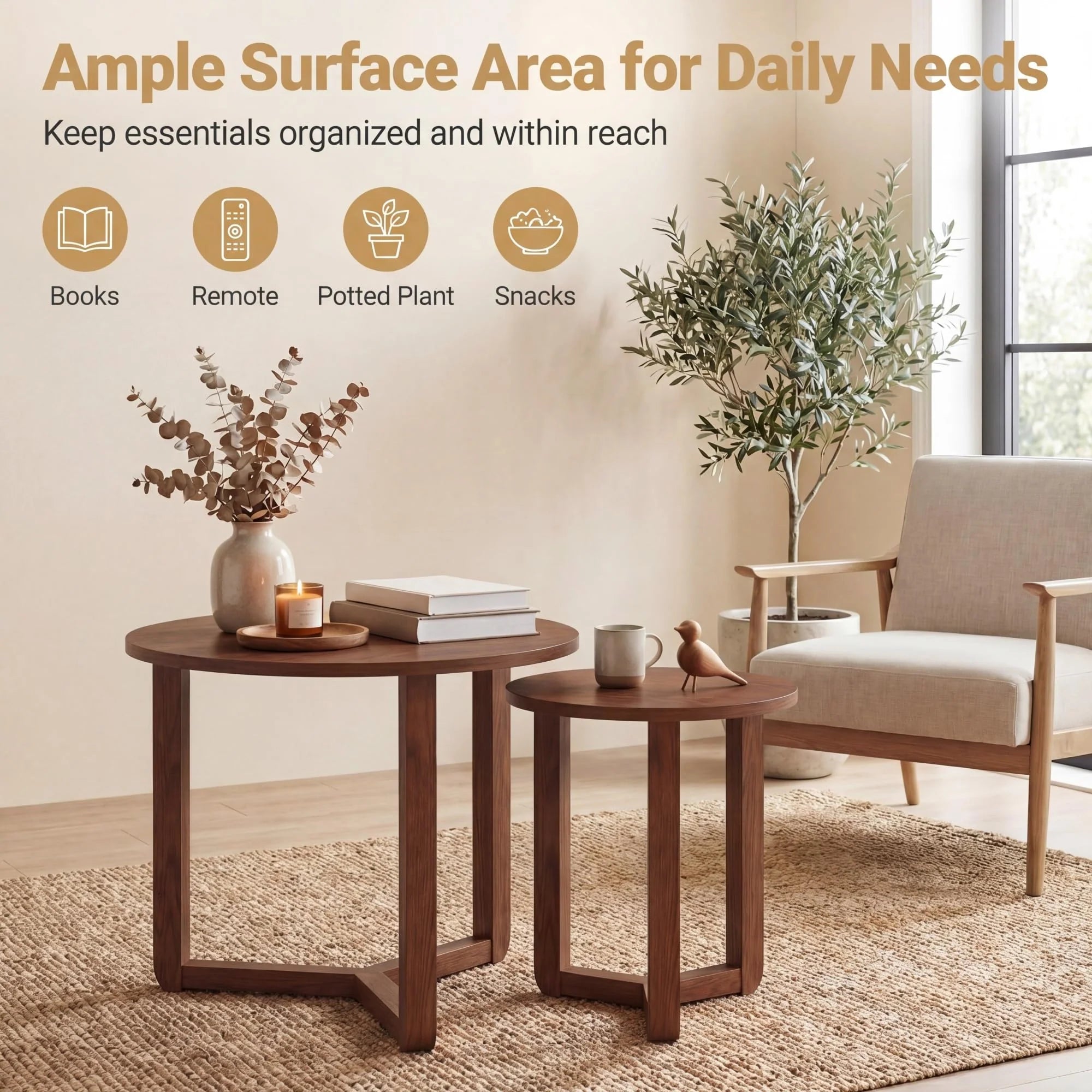 Tangkula Round Nesting Coffee Table Set of 2