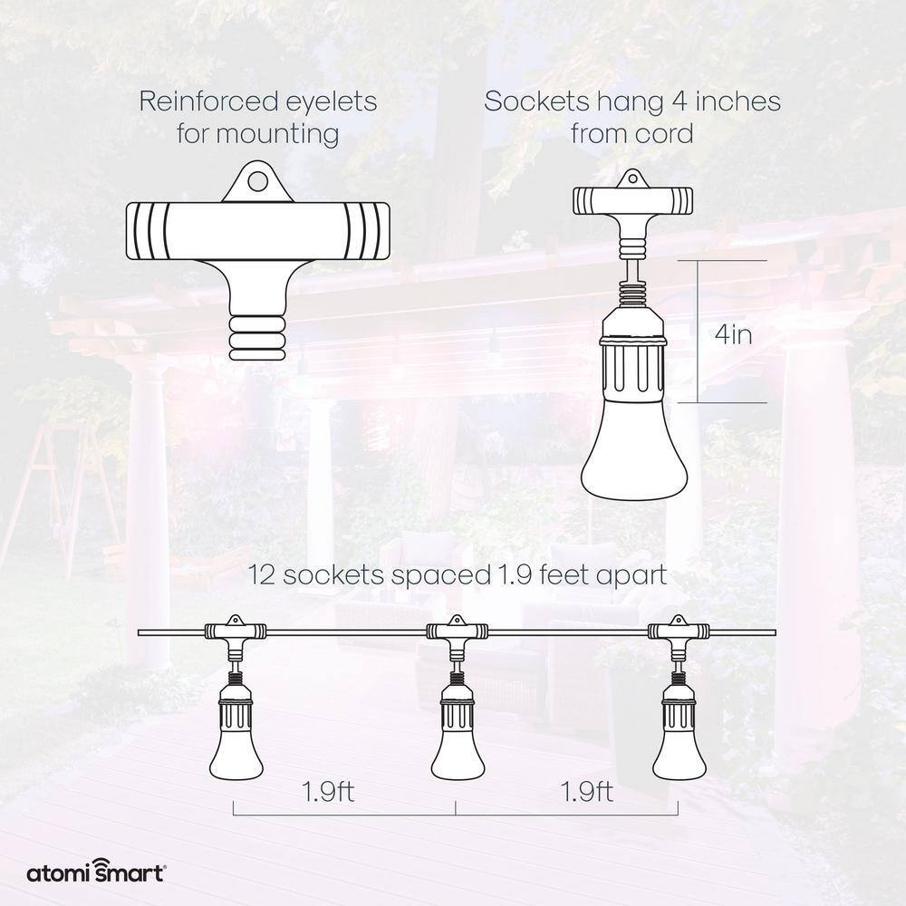 Atomi Smart WiFi Color String Lights - 24ft Waterproof LED, Alexa/Google Compatible