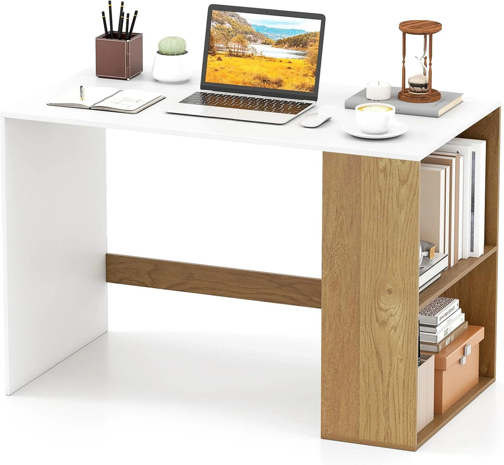 Tangkula 44 Inch Wooden Computer Desk with Bookshelf for Small Space