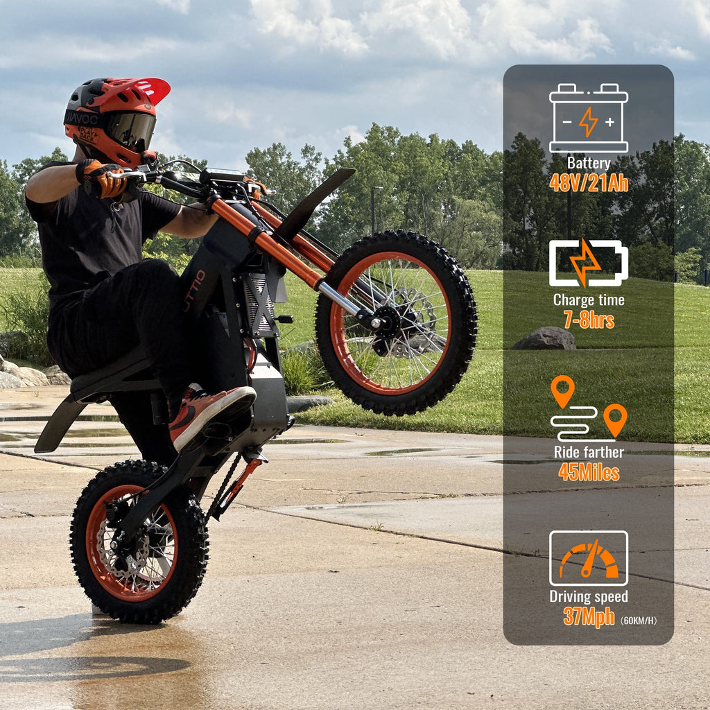 TUTTIO Soleil01 Adult Electric Dirt Bike (with Branded Helmet), 2000W, 48V 21ah Battery, 37mph Full Suspension Mountain E - Bike, 200nm Torque All - Terrain Electric Motorcycle